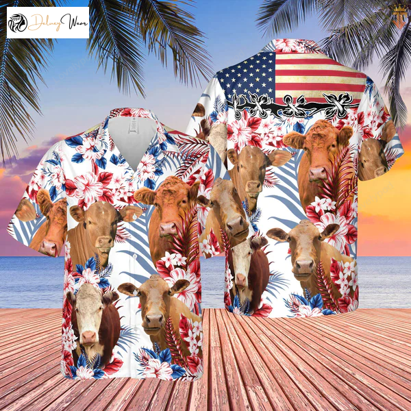 Cow American Flag 3D Hawaiian Shirt Gift for Men Women Fans – Patriotic Farm Cow Print for Men & Women