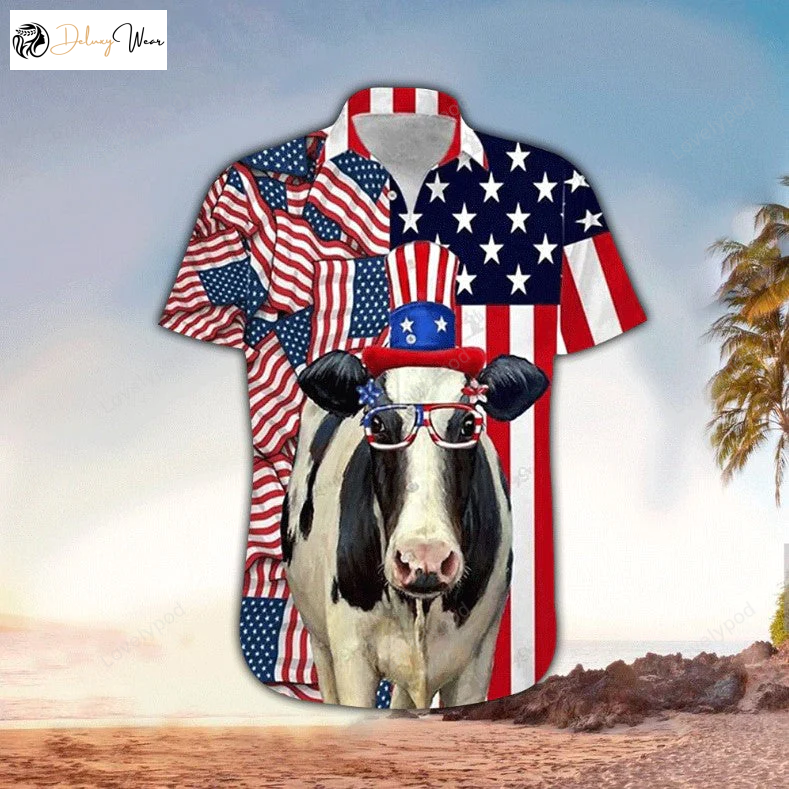 Stylish Cow American Short Sleeve Hawaiian Shirt Gift for Men Women Fans for Men – Unisex Hawaii Shirt Gift for Men Women Fans
