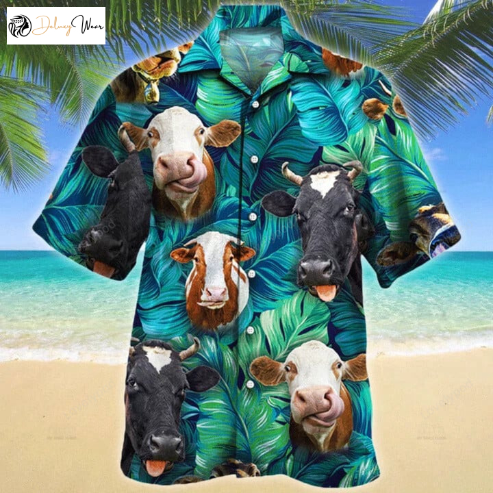 Cow Lovers Gift Hawaiian Shirt Gift for Men Women Fans – Unisex Aloha Beach Shirt Gift for Men Women Fans for Men & Women Ideal Summer Hawaii Attire