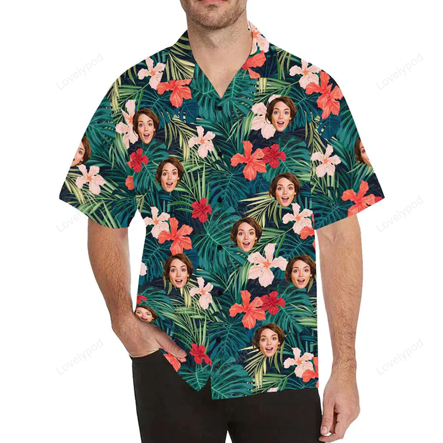 Custom Face Hawaiian Shirt Gift for Men Women Fans for Boyfriend or Husband – Floral Men s Hawaiian Shirt Gift for Men Women Fans