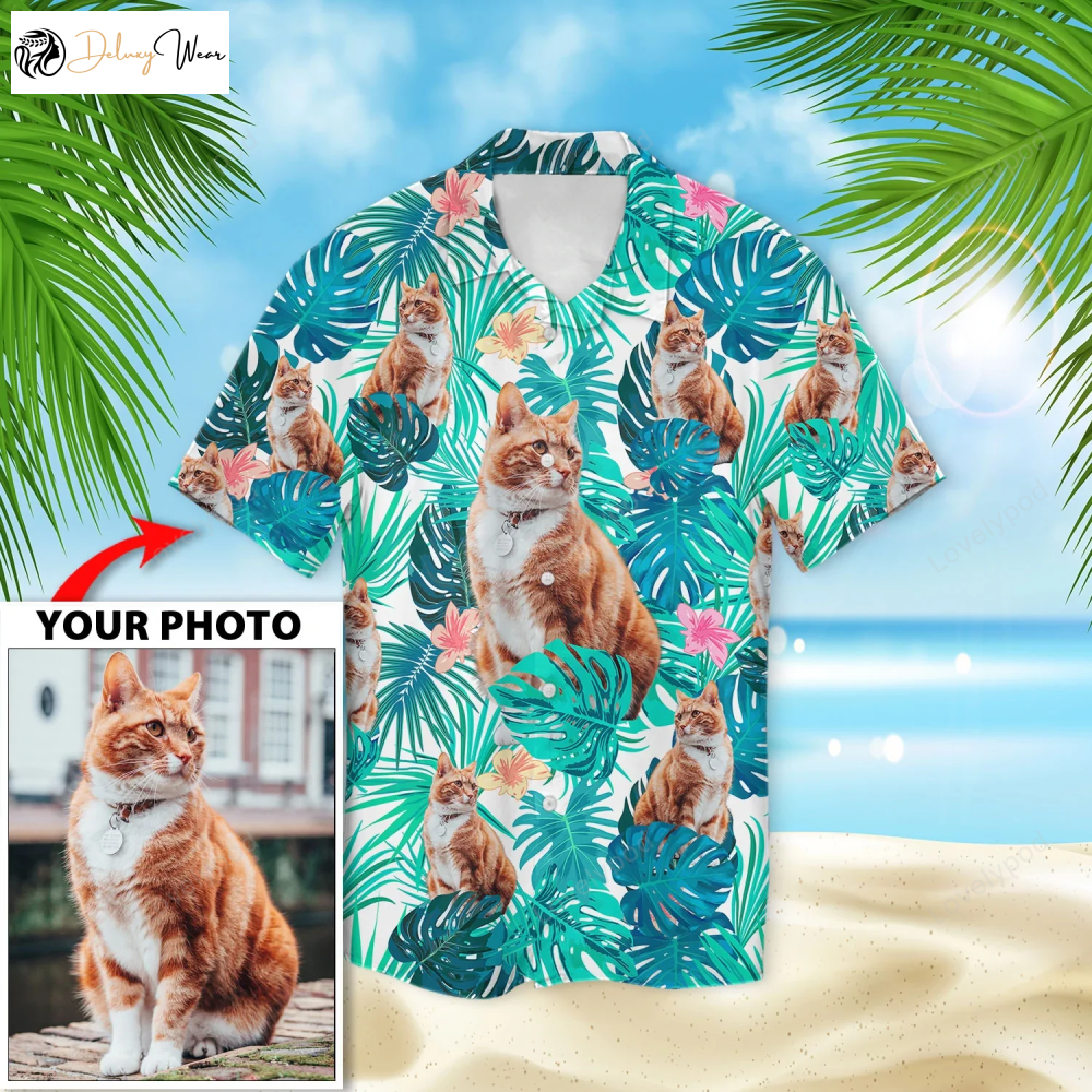 Custom Image Seamless Cat Hawaiian Shirt Gift for Men Women Fans Summer Short Sleeve Aloha Gift for Cat Lovers
