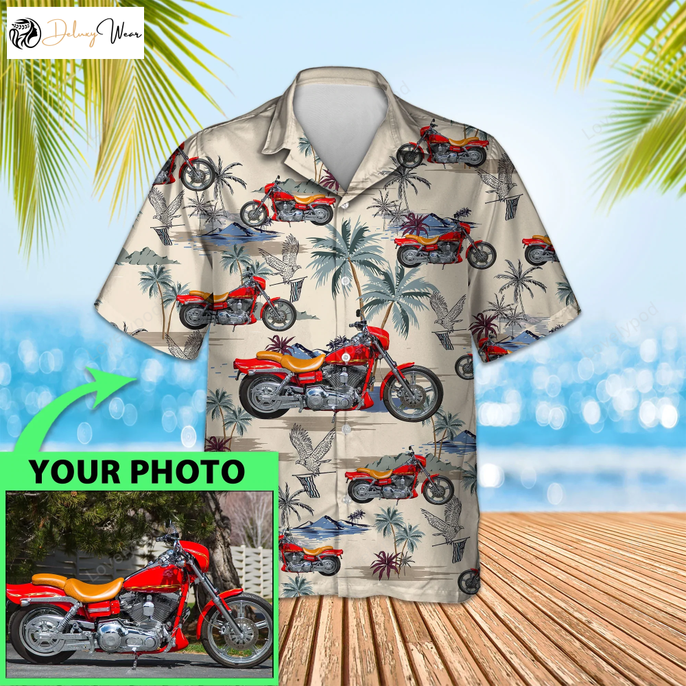 Custom Image Hawaiian Shirt Gift for Men Women Fans: Seamless Photo Biker Design Summer Short Sleeve Aloha Shirt Gift for Men Women Fans for Men & Women