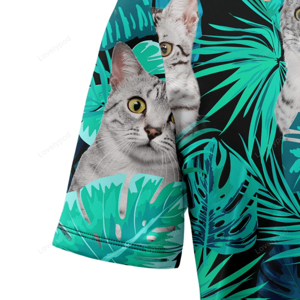 Custom Photo Cat Hawaiian Shirt Gift for Men Women Fans: Tropical Summer Aloha Beach Shirt Gift for Men Women Fanss for Men & Women
