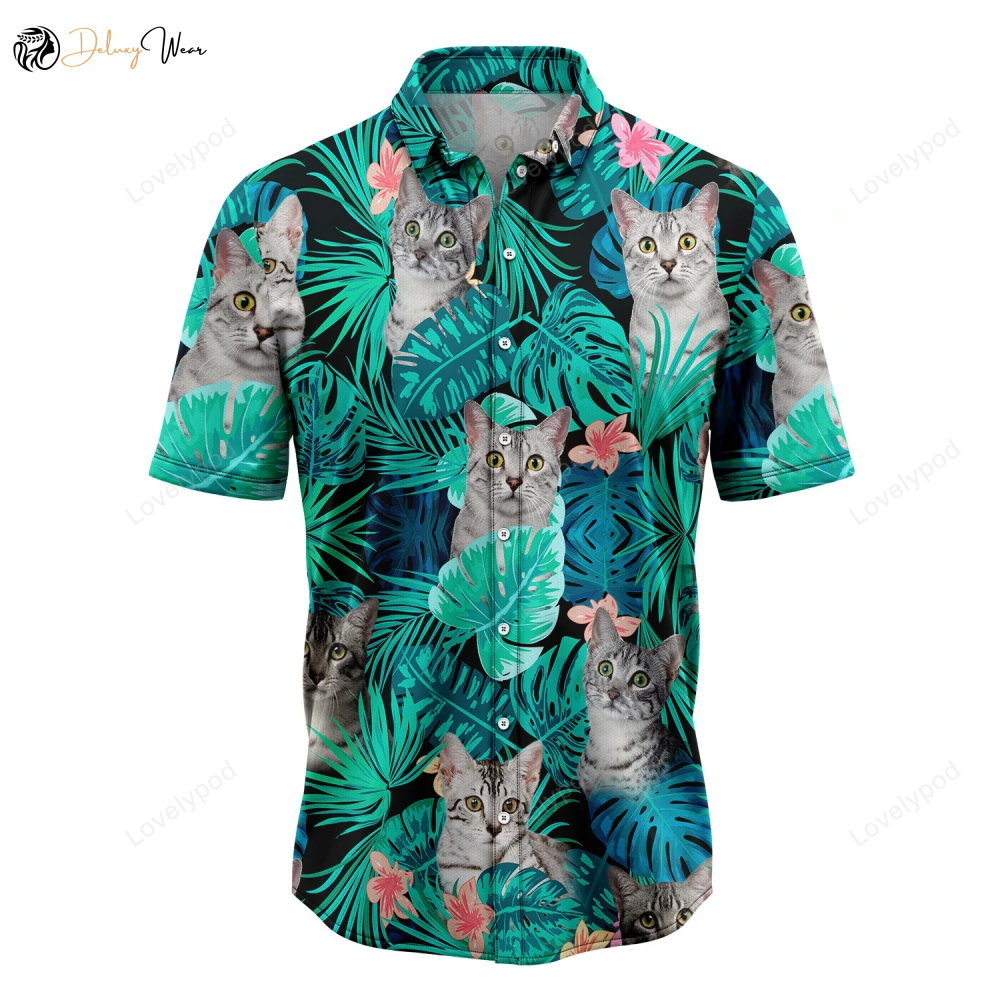 Custom Photo Cat Hawaiian Shirt Gift for Men Women Fans: Tropical Summer Aloha Beach Shirt Gift for Men Women Fanss for Men & Women