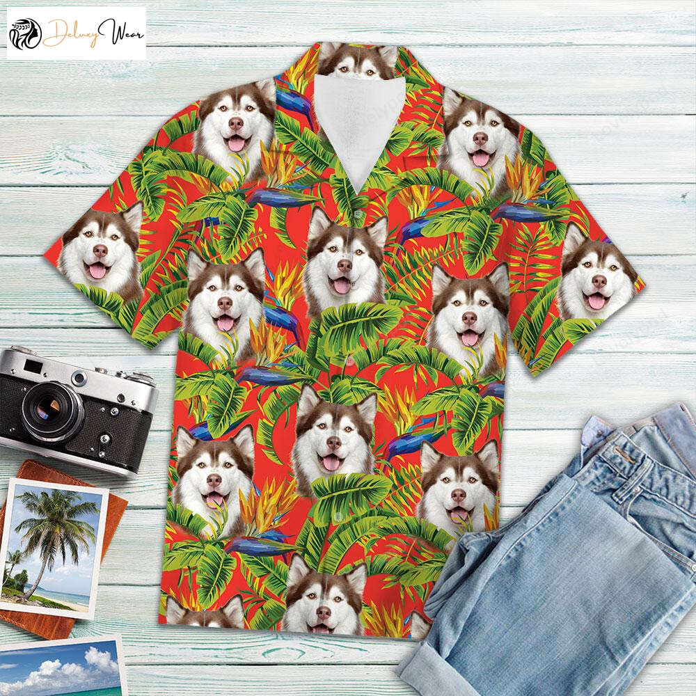 Custom Photo Dog Red Hawaiian Shirt Gift for Men Women Fans – Short Sleeve Aloha Shirt Gift for Men Women Fans for Dog Lovers