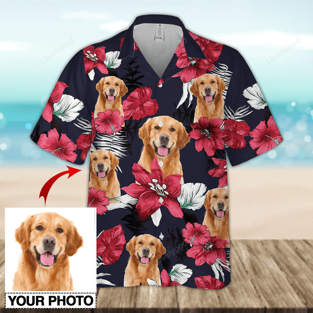 Customized Dog Photo Hawaiian Shirt Gift for Men Women Fans – Summer Aloha Beach Shirt Gift for Men Women Fans for Men & Women