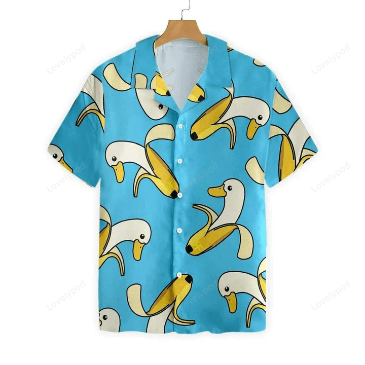 Cute Banana Duck Hawaiian Shirt Gift for Men Women Fans: Stylish Background Design for a Tropical Vibe!