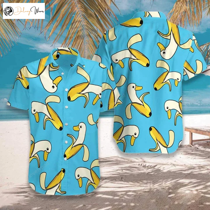 Cute Banana Duck Hawaiian Shirt Gift for Men Women Fans: Stylish Background Design for a Tropical Vibe!