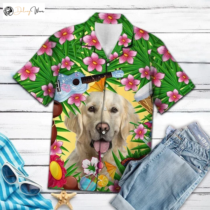 Adorable Golden Retriever Hawaiian Shirt Gift for Men Women Fans: Stylish Summer Party Attire for Dogs