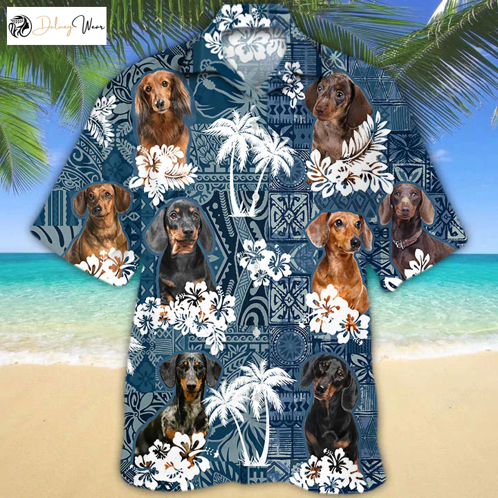 Dachshund Hawaiian Shirt Gift for Men Women Fans: Flowers Aloha Shirt Gift for Men Women Fans for Dog Lovers Men & Women