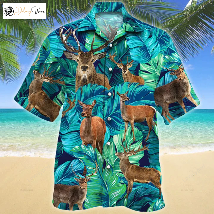 Hawaiian Shirt Gift for Men Women Fans for Deer Lovers: Tropical Men s Deer Shirt Gift for Men Women Fanss