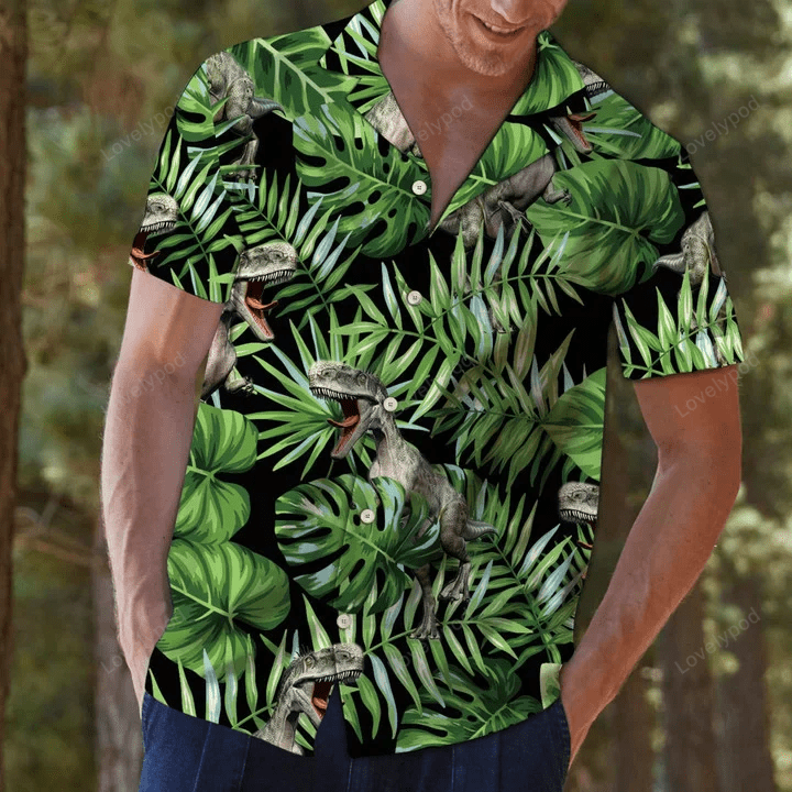 Discover the Majestic Dinosaur in Deep Forest Hawaiian Shirt Gift for Men Women Fans – Unique Design Perfect for Nature Lovers!