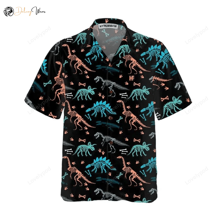 Dinosaur Skeleton Hawaiian Shirt Gift for Men Women Fans: Grunge Pattern Seamless Design