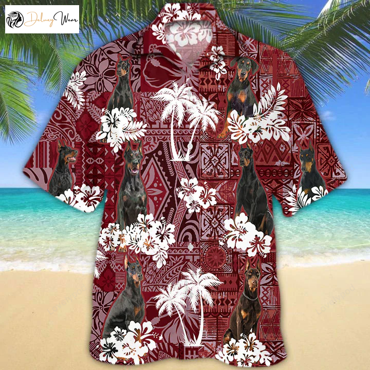 Dog Lover Hawaiian Shirt Gift for Men Women Fans: Doberman Pinscher Print Animal Summer Gift for Men