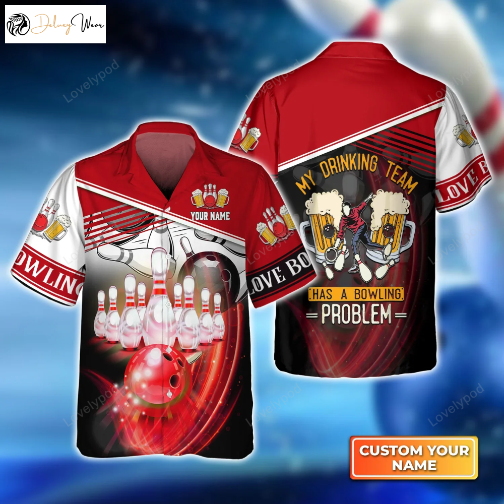 Strike in Style with Drinking Team Red Bowling Hawaiian Shirt Gift for Men Women Fans – Perfect for Men Women and Bowling Teams!