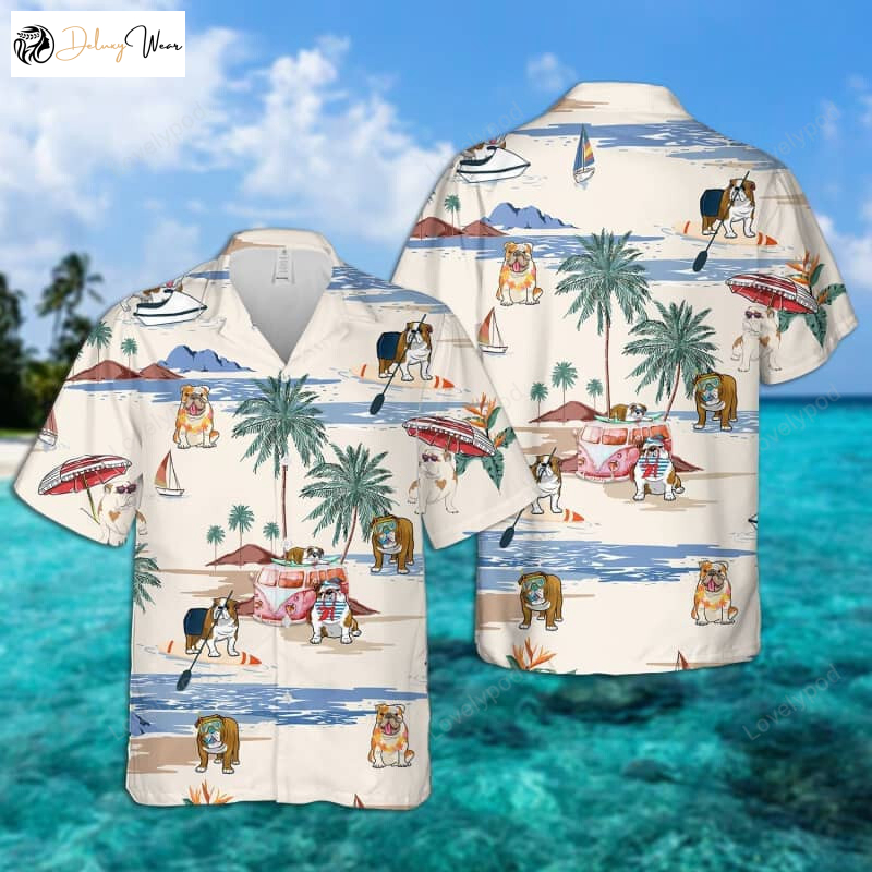 English Bulldog Summer Beach Hawaiian Shirt Gift for Men Women Fans: Stylish Dog Short Sleeve Shirt Gift for Men Women Fans for the Beach