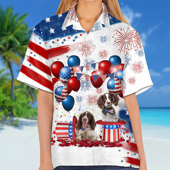 4th of July Hawaiian Shirt Gift for Men Women Fans: English Springer Spaniel Independence Day Apparel for Men and Women