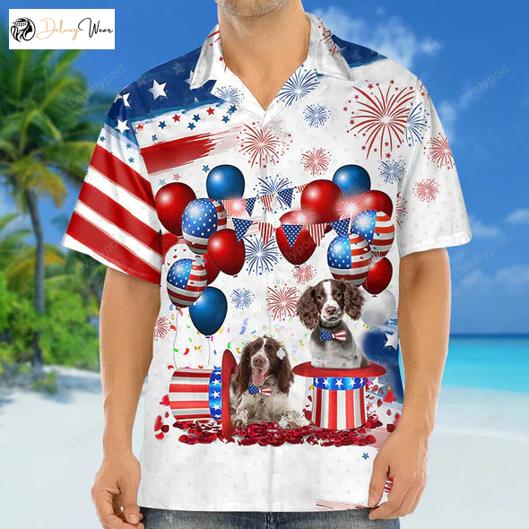 4th of July Hawaiian Shirt Gift for Men Women Fans: English Springer Spaniel Independence Day Apparel for Men and Women