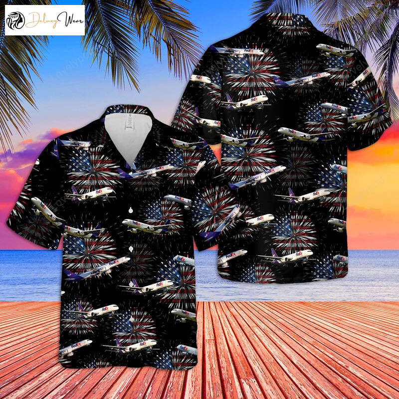 FedEx Boeing 757 4th Of July Hawaiian Shirt Gift for Men Women Fans – Patriotic Men s Aloha Attire