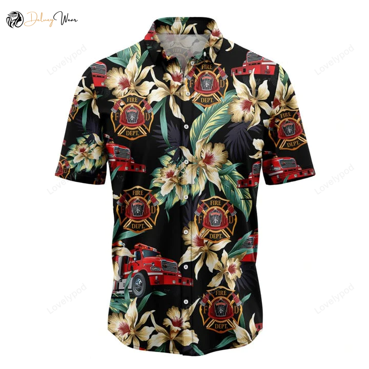Floral Vintage Hawaiian Shirt Gift for Men Women Fans: Stylish Summer Aloha Beach Shirt Gift for Men Women Fans for Men & Women – Firefighter Inspired