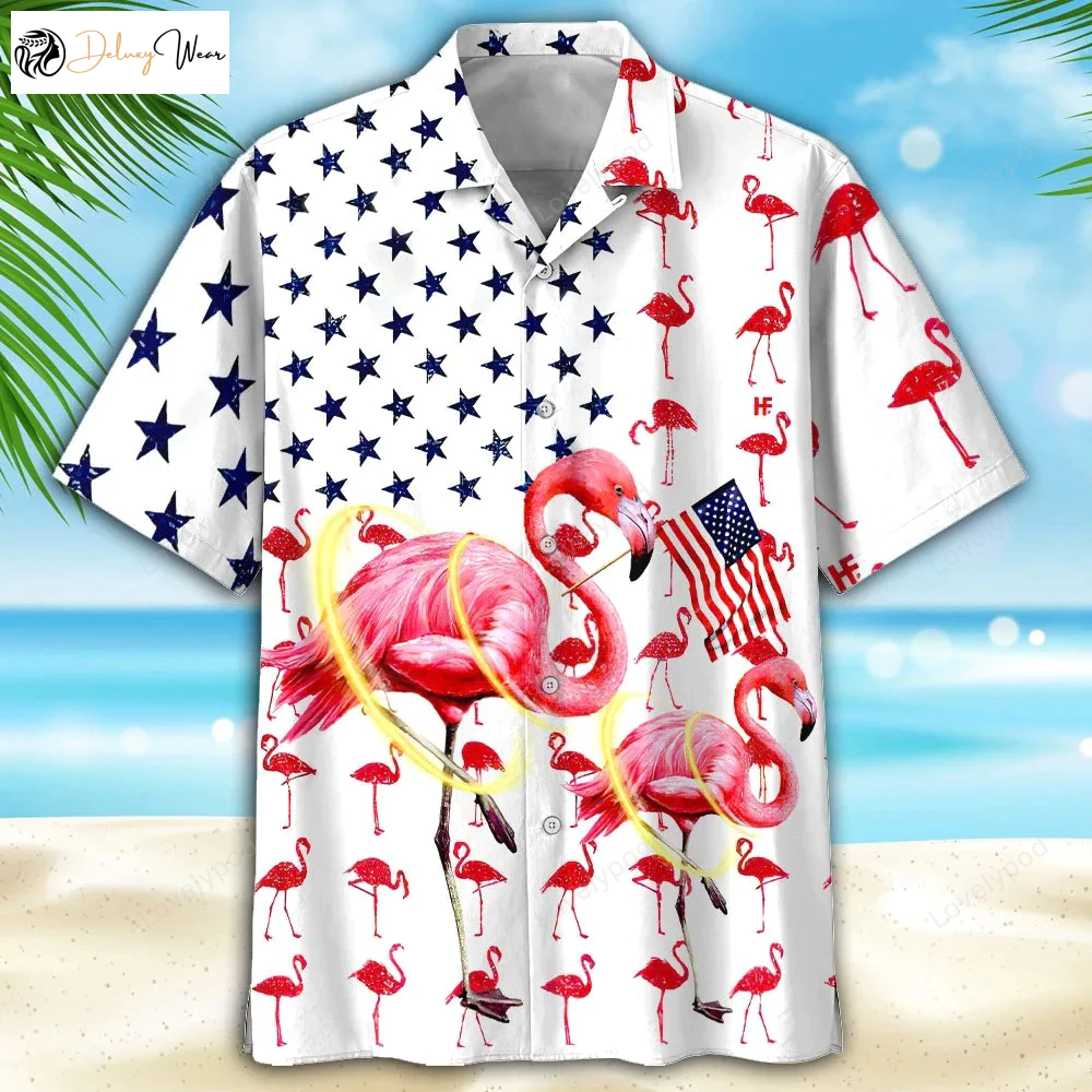 Flamingo 4th of July Hawaiian Shirt Gift for Men Women Fans – Celebrate Independence Day with Men s Hawaiian Shirt Gift for Men Women Fans
