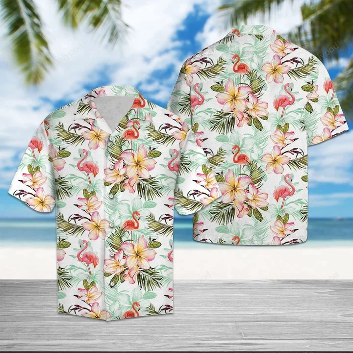 Flamingo Frangipani Hawaiian Shirt Gift for Men Women Fans: Vibrant Tropical Theme for a Stylish Summer Look!