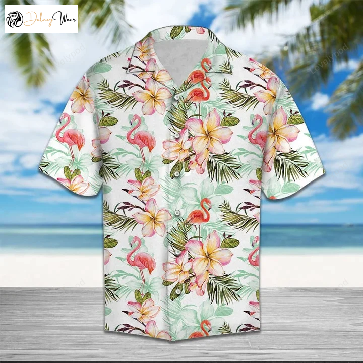Flamingo Frangipani Hawaiian Shirt Gift for Men Women Fans: Vibrant Tropical Theme for a Stylish Summer Look!