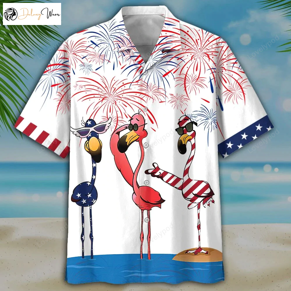 Get Festive with Our Flamingo Hawaiian Shirt Gift for Men Women Fans – Perfect for Independence Day Celebrations!
