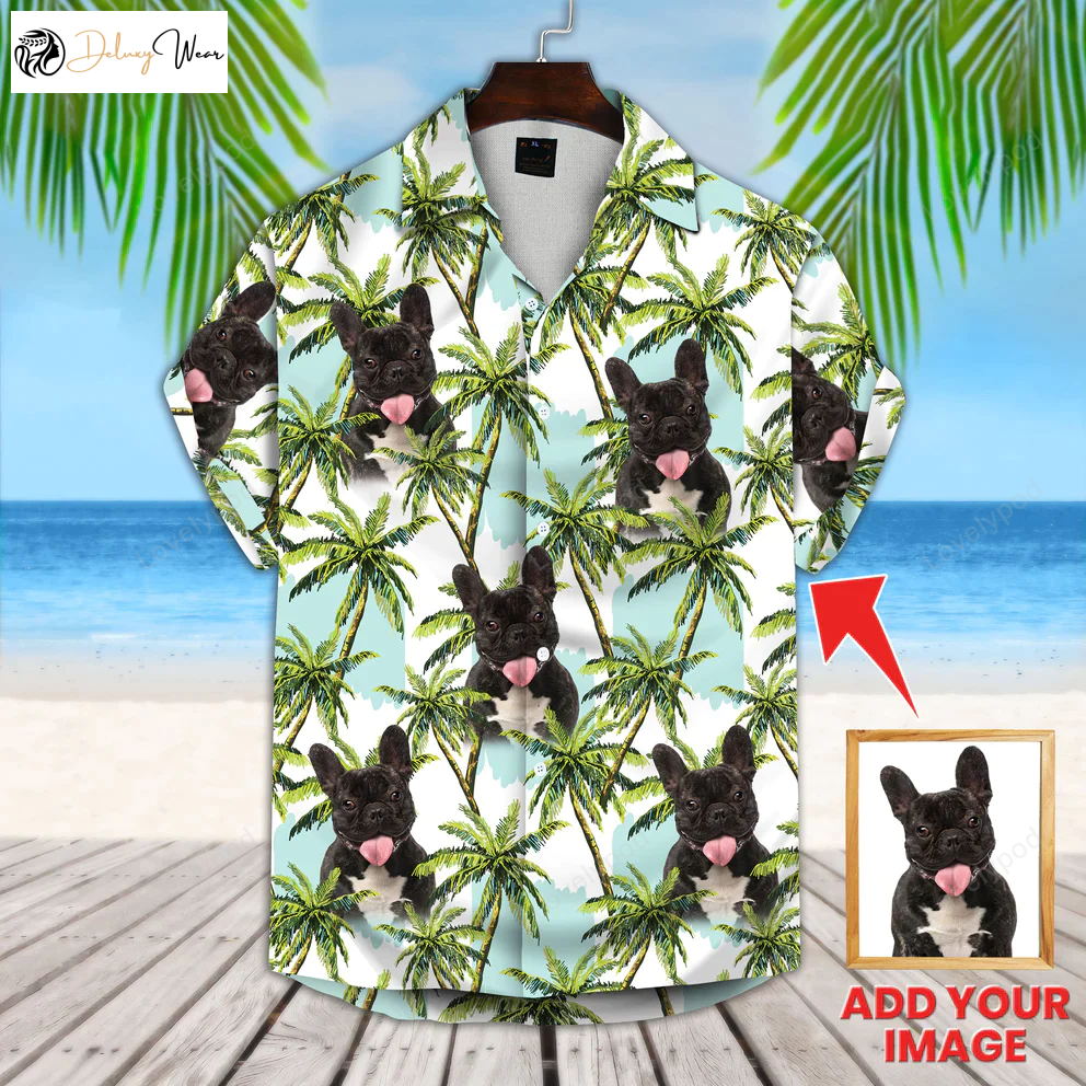 Floral Summer Hawaiian Shirt Gift for Men Women Fans with Palm Trees Pattern – Custom Dog Photo Design