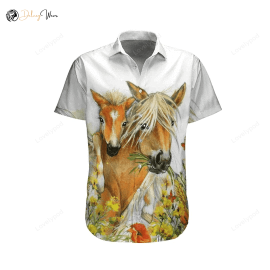 Stunning Flower and Horse Watercolor Design – Hawaiian Shirt Gift for Men Women Fans for a Tropical Style