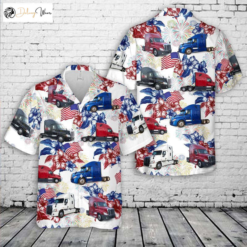 Freightliner Cascadia Hawaiian Shirt Gift for Men Women Fans: Celebrate 4th of July in Style!