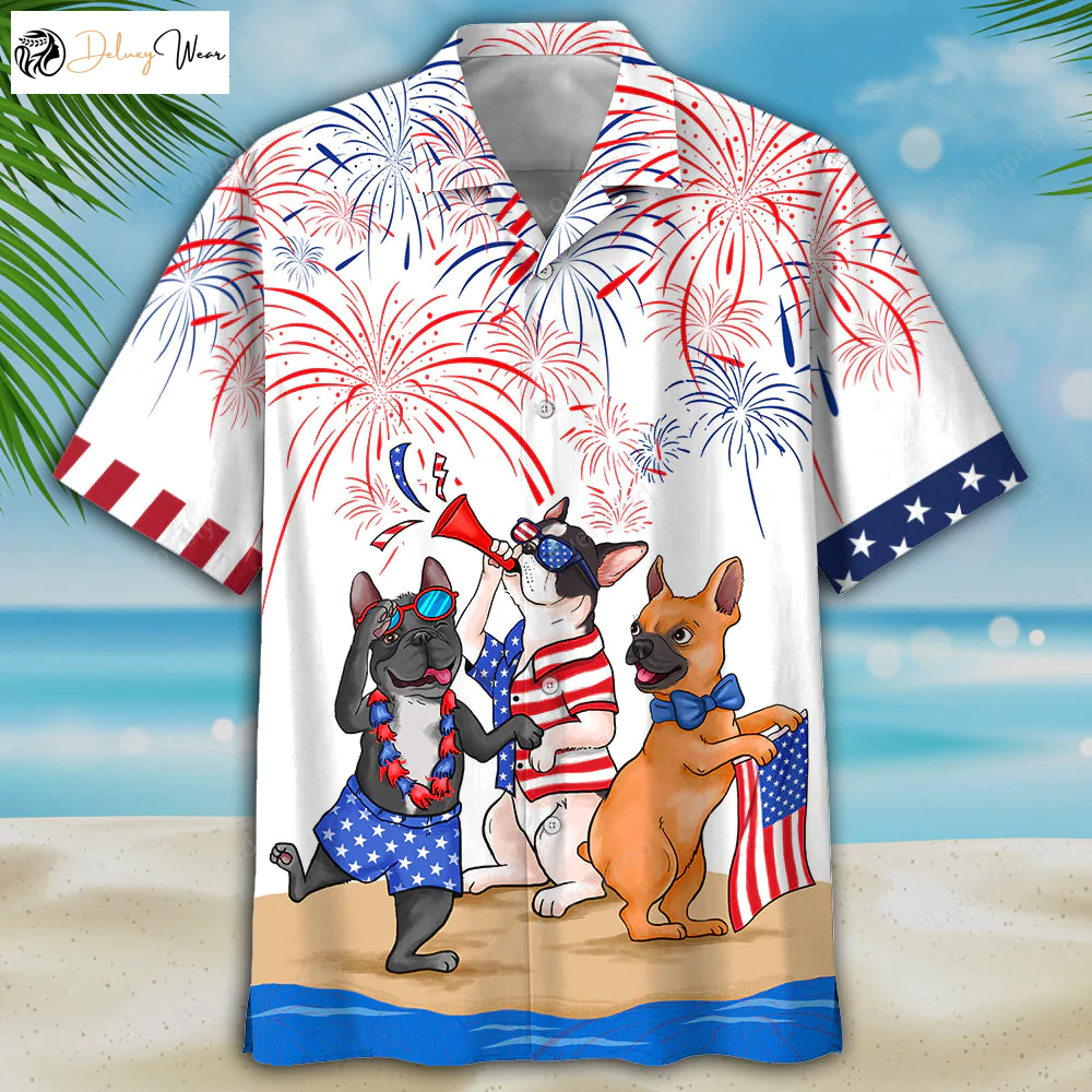 French Bulldog Hawaiian Shirt Gift for Men Women Fans – Independence Is Coming USA Patriotic Design