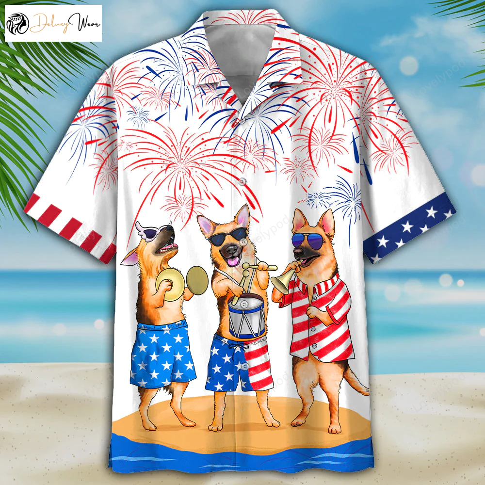 German Shepherd Hawaiian Shirt Gift for Men Women Fans – Men s USA Patriotic Aloha Shirt Gift for Men Women Fans
