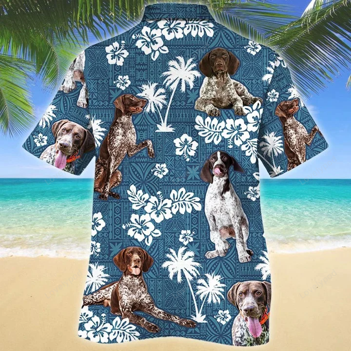 Men s German Shorthaired Pointer Blue Tribal Hawaiian Shirt Gift for Men Women Fans – Short Sleeve Aloha Shirt Gift for Men Women Fans