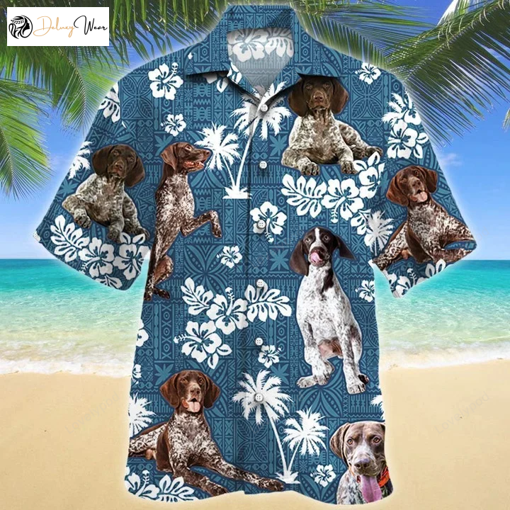 Men s German Shorthaired Pointer Blue Tribal Hawaiian Shirt Gift for Men Women Fans – Short Sleeve Aloha Shirt Gift for Men Women Fans