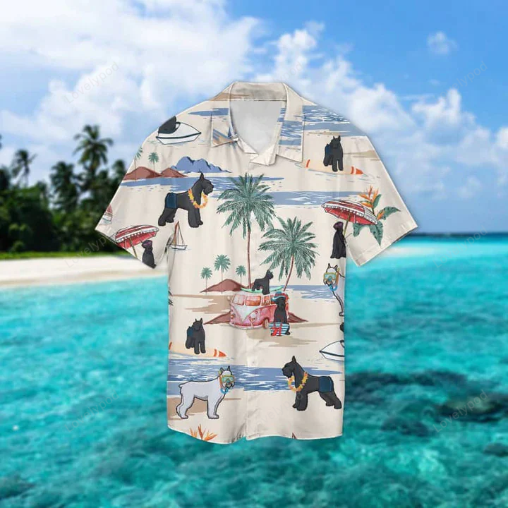 Giant Schnauzer Hawaiian Shirt Gift for Men Women Fans: Men s Short Sleeve Beach Aloha Shirt Gift for Men Women Fans for Summer