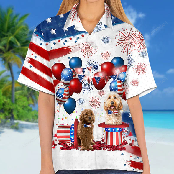 4th of July Hawaiian Shirt Gift for Men Women Fans: Goldendoodle Independence Day Design for Men & Women