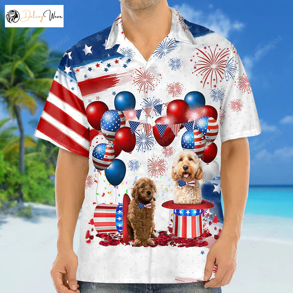 4th of July Hawaiian Shirt Gift for Men Women Fans: Goldendoodle Independence Day Design for Men & Women