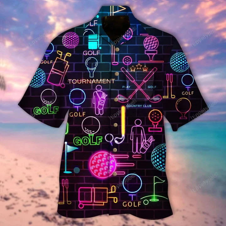 Stylish Golf Equipment Neon Hawaiian Shirt Gift for Men Women Fans – Black Color