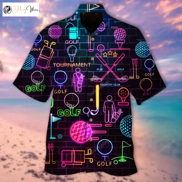 Stylish Golf Equipment Neon Hawaiian Shirt Gift for Men Women Fans – Black Color