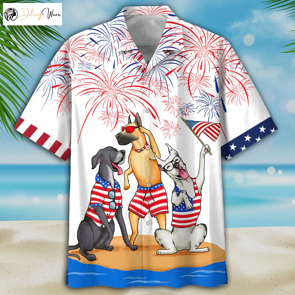 Great Dane Hawaiian Shirt Gift for Men Women Fans - Celebrate Independence with USA Patriotic Style