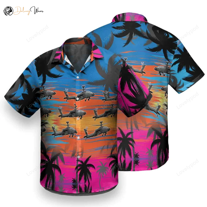 Dawn Sky Hawaiian Shirt Gift for Men Women Fans: Experience the Great Helicopter Flies Design