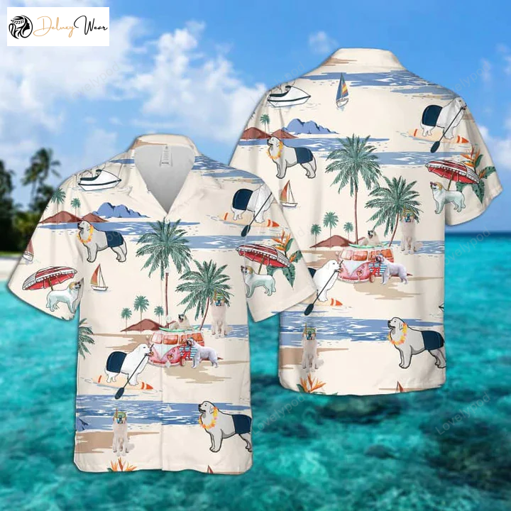 Men s Great Pyrenees Summer Hawaiian Shirt Gift for Men Women Fans – Short Sleeve Aloha Beach Shirt Gift for Men Women Fans
