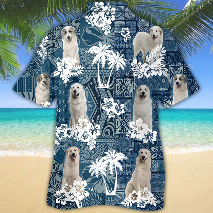 Flower Dog Hawaiian Shirt Gift for Men Women Fans: Great Pyrenees Short Sleeve Aloha Shirt Gift for Men Women Fans for Men & Women