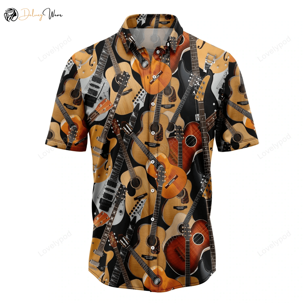 Summer Men s Hawaiian Shirt Gift for Men Women Fans: Guitar Awesome Design Aloha Beach Style
