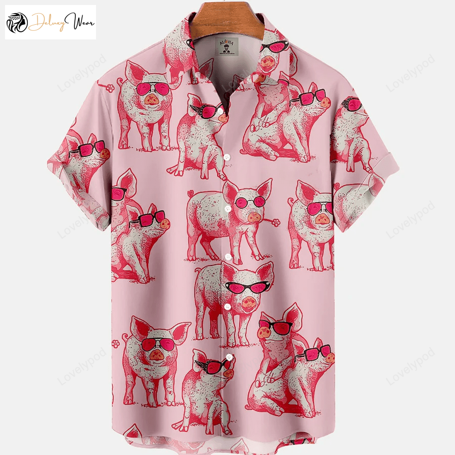 Hilarious Hawaiian Animal Pig Print Shirt Gift for Men Women Fans Short Sleeve Pocket Tee for a Fun Tropical Vibe