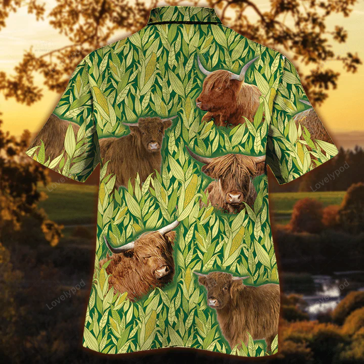 Highland Cattle Hawaiian Shirt Gift for Men Women Fans – Vintage Farm Men s Button Down – Animal Print Aloha Shirt Gift for Men Women Fans