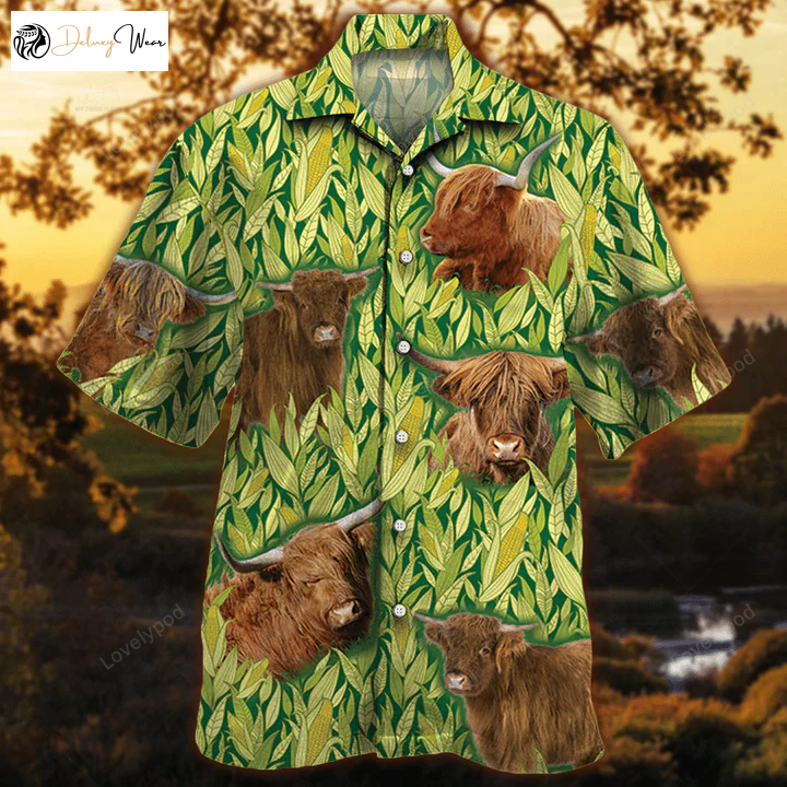 Highland Cattle Hawaiian Shirt Gift for Men Women Fans – Vintage Farm Men s Button Down – Animal Print Aloha Shirt Gift for Men Women Fans