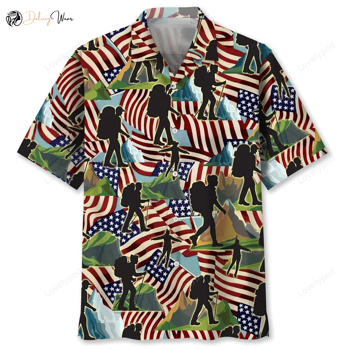 Hiking USA Hawaiian Shirt Gift for Men Women Fans for Men: 4th of July Celebration in Style