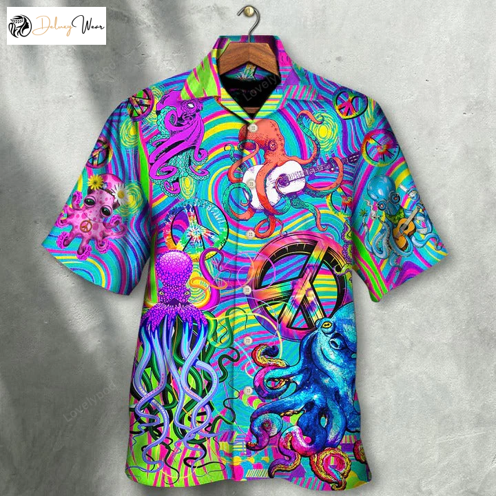 Hippie Aloha Hawaiian Shirt Gift for Men Women Fans – Fun Octopus Tie Dye Art Style for Summer